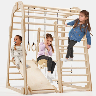 Aire de Jeux en Bois pour Enfants - 6en1 Aire de Jeux + Ensemble de Balançoires + Toboggan