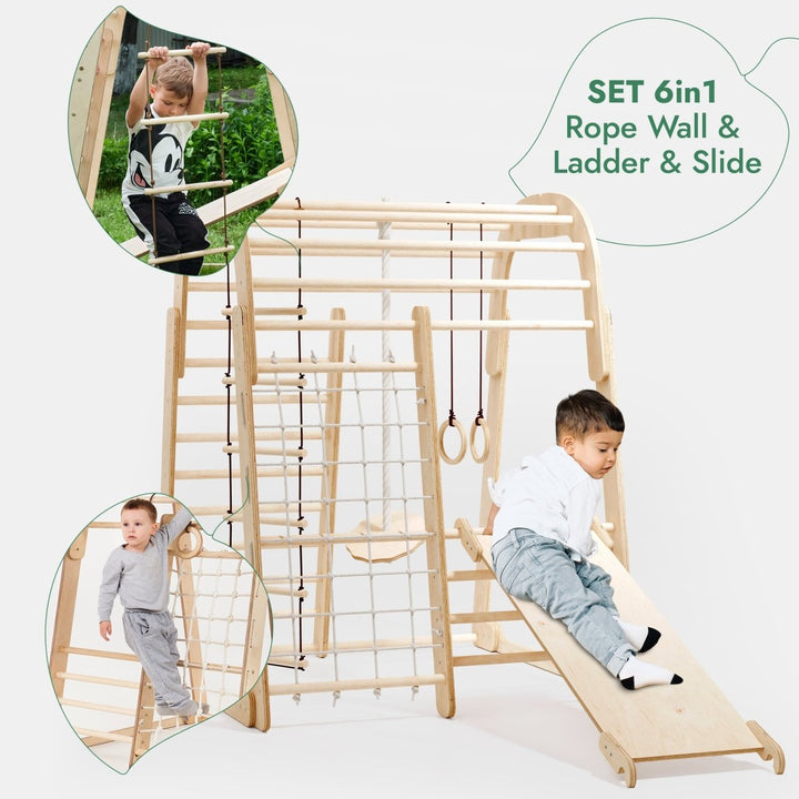 Indoor Wooden Playground for Children - 6in1 Playground + Swings Set + Slide Board | | Goodevas CA