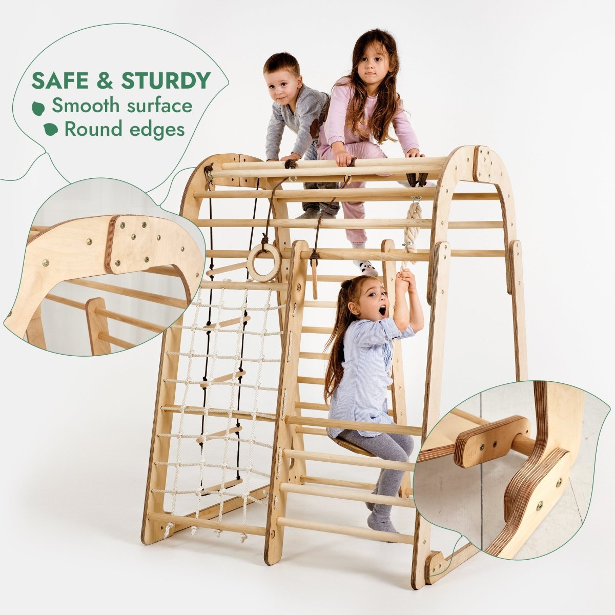 Indoor Wooden Playground for Children - 6in1 Playground + Swings Set +