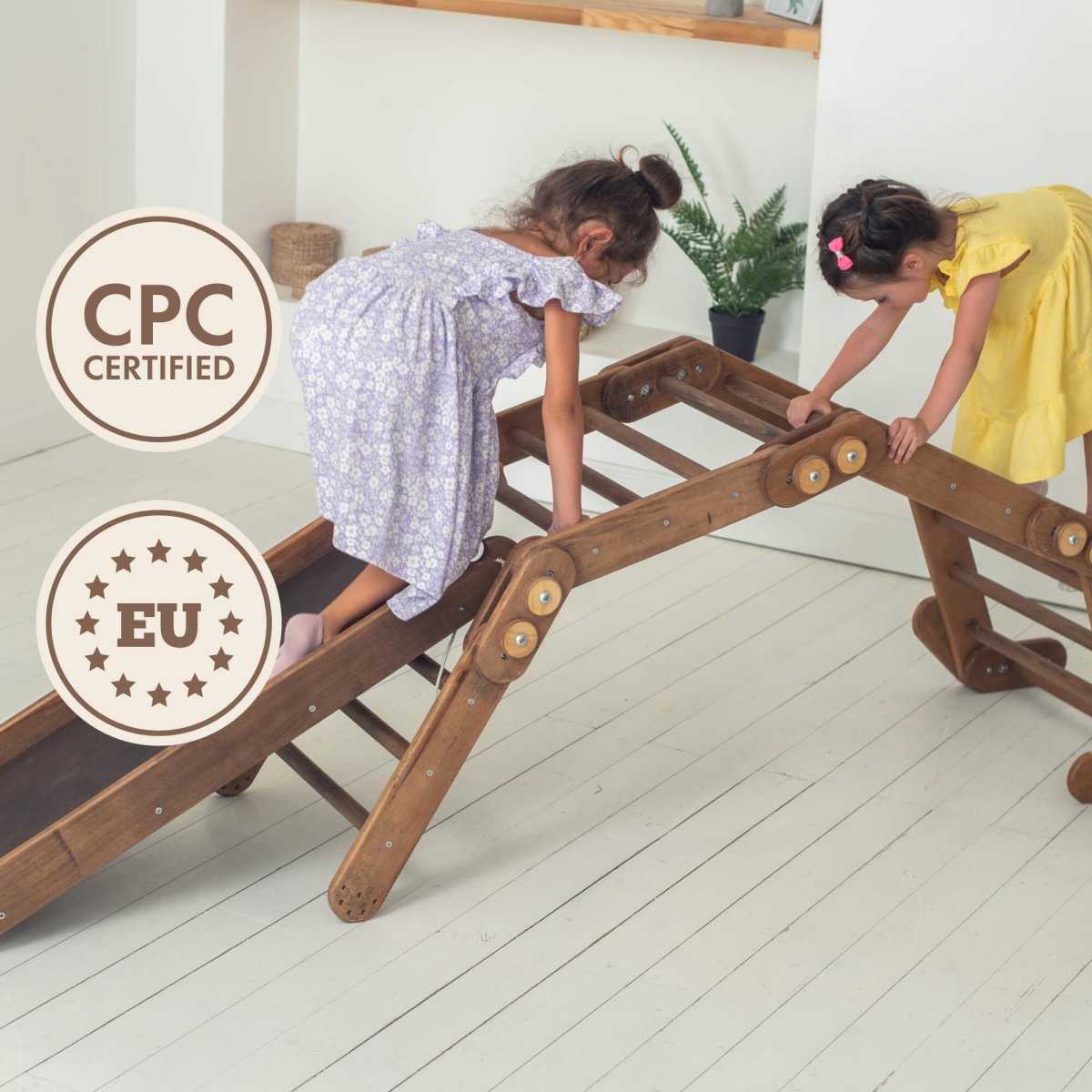 Montessori Climbing Frame Set 2in1: Snake Ladder + Slide Board/Climbing Ramp | Chocolate | 2in1 Playsets | Goodevas