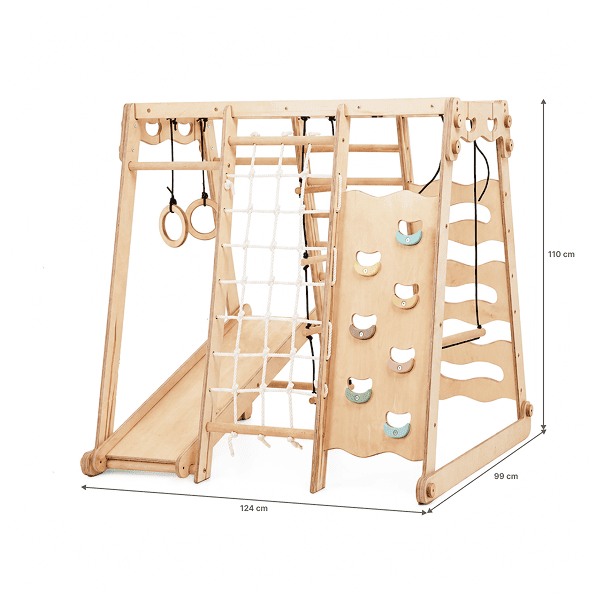 Jungle Gym d'intérieur 6 en 1 pour enfants : aire de jeux + balançoires + toboggan + corde + escaliers
