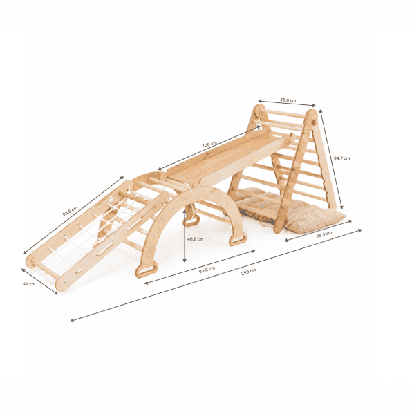 Ensemble d'Escalade Montessori 5en1 : Échelle Triangulaire + Arche d'Escalade + Toboggan + Filet d'Escalade + Coussin