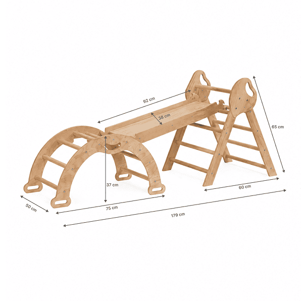 5en1 Ensemble d'escalade pour enfants : Échelle Triangulaire + Arche d'Escalade + Ajout Artistique + Toboggan + Coussin (1-3 ans)