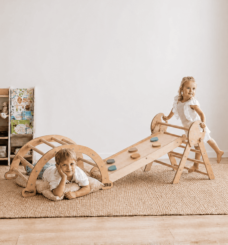 5en1 Ensemble d'escalade pour enfants : Échelle Triangulaire + Arche d'Escalade + Ajout Artistique + Toboggan + Coussin (1-3 ans)