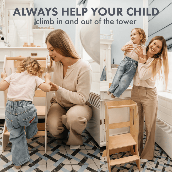 Stable Montessori Learning Tower: Wooden Growing Chair - Beige | | Goodevas