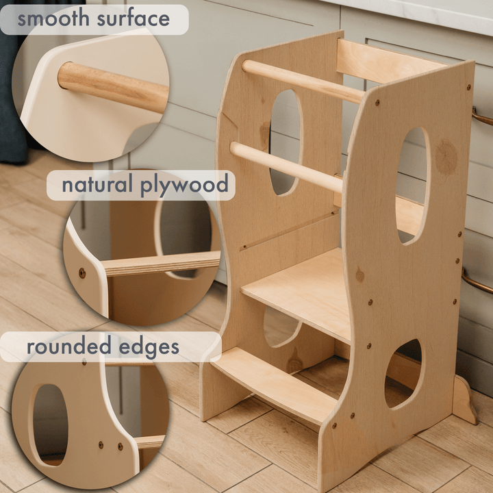 Stable Montessori Learning Tower: Wooden Growing Chair - Beige | | Goodevas