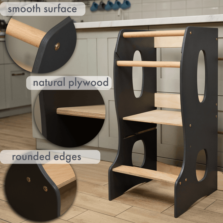 Stable Montessori Learning Tower: Wooden Growing Chair - Grey | | Goodevas