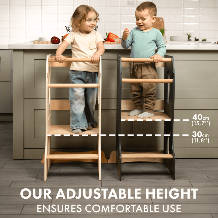 Stable Montessori Learning Tower: Wooden Growing Chair - Grey | | Goodevas
