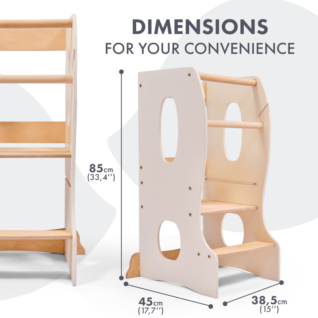 Stable Montessori Learning Tower: Wooden Growing Chair - Ivory | | Goodevas