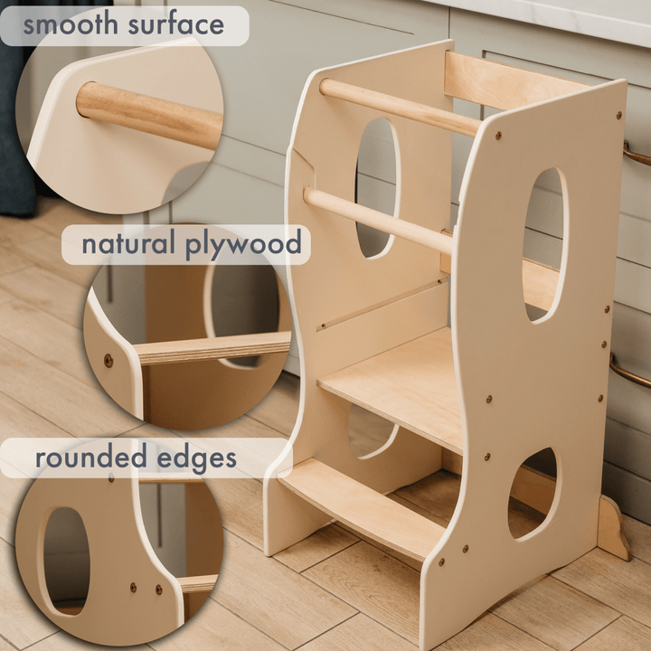 Stable Montessori Learning Tower: Wooden Growing Chair - Ivory | | Goodevas