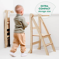 Toddler Tower: Foldable Step Stool for Toddlers - Beige | | Goodevas