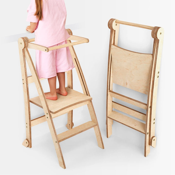 Toddler Tower: Foldable Step Stool for Toddlers - Beige | | Goodevas