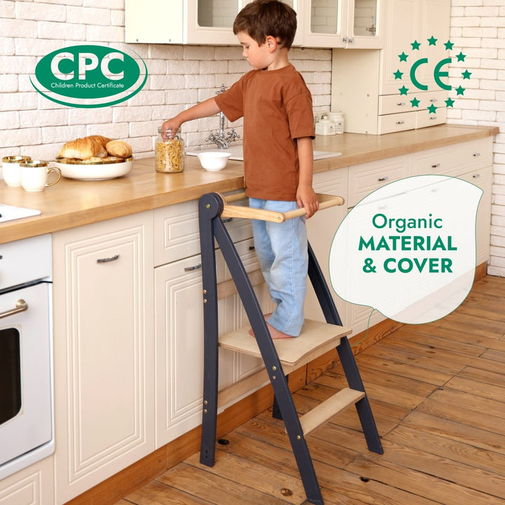 Toddler Tower: Foldable Step Stool for Toddlers - Gray | | Goodevas
