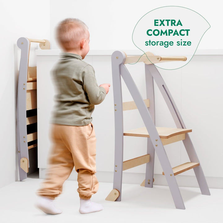 Toddler Tower: Foldable Step Stool for Toddlers - Gray | | Goodevas