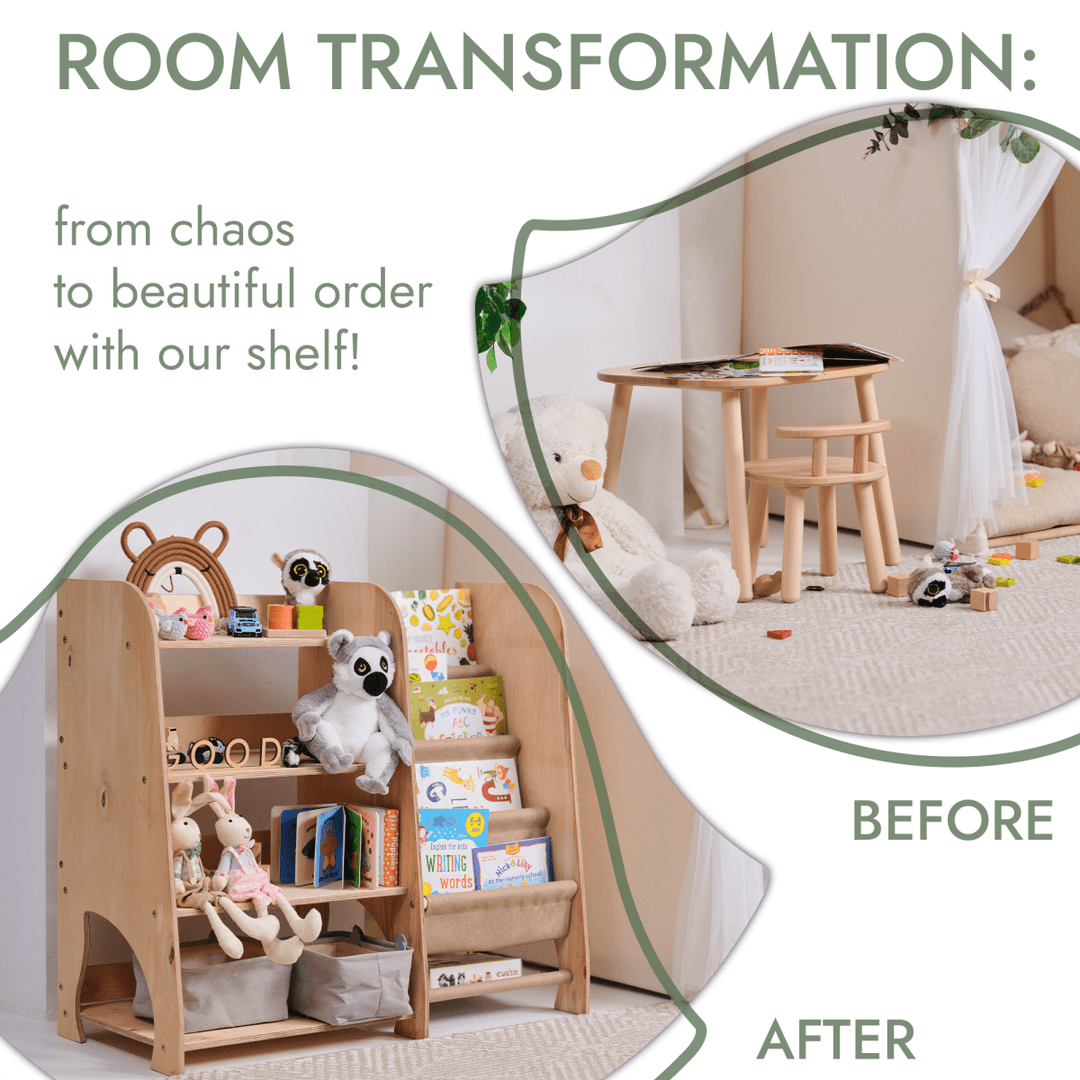 Wooden Montessori Shelves for Toddler 2in1: Bookshelf & Toy Shelving | | Goodevas CA