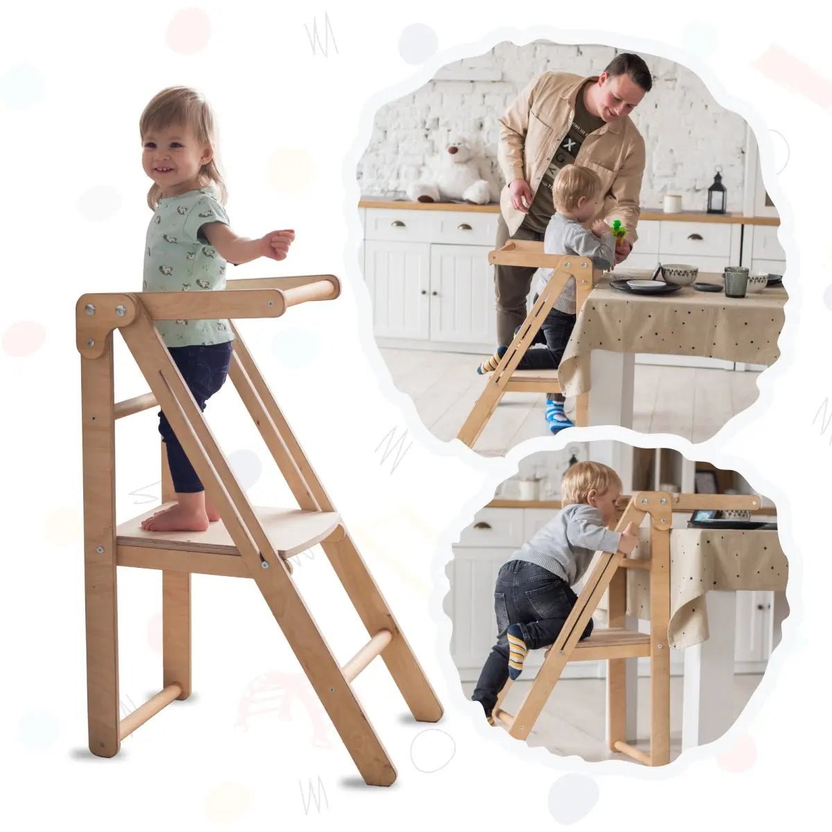 Wooden Step Stool for Preschool - Kid Chair That Grows - Chocolate | Kitchen Helper Tower | Goodevas