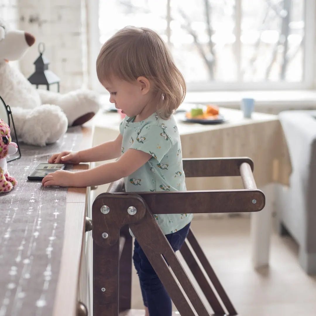 Wooden Step Stool for Preschool - Kid Chair That Grows - Chocolate | Kitchen Helper Tower | Goodevas