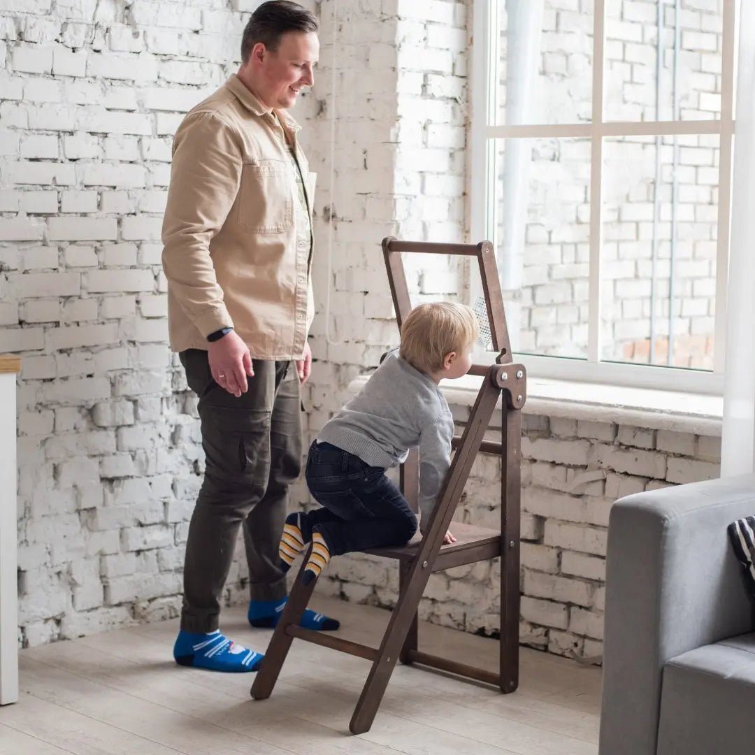 Wooden Step Stool for Preschool - Kid Chair That Grows - Chocolate | Kitchen Helper Tower | Goodevas