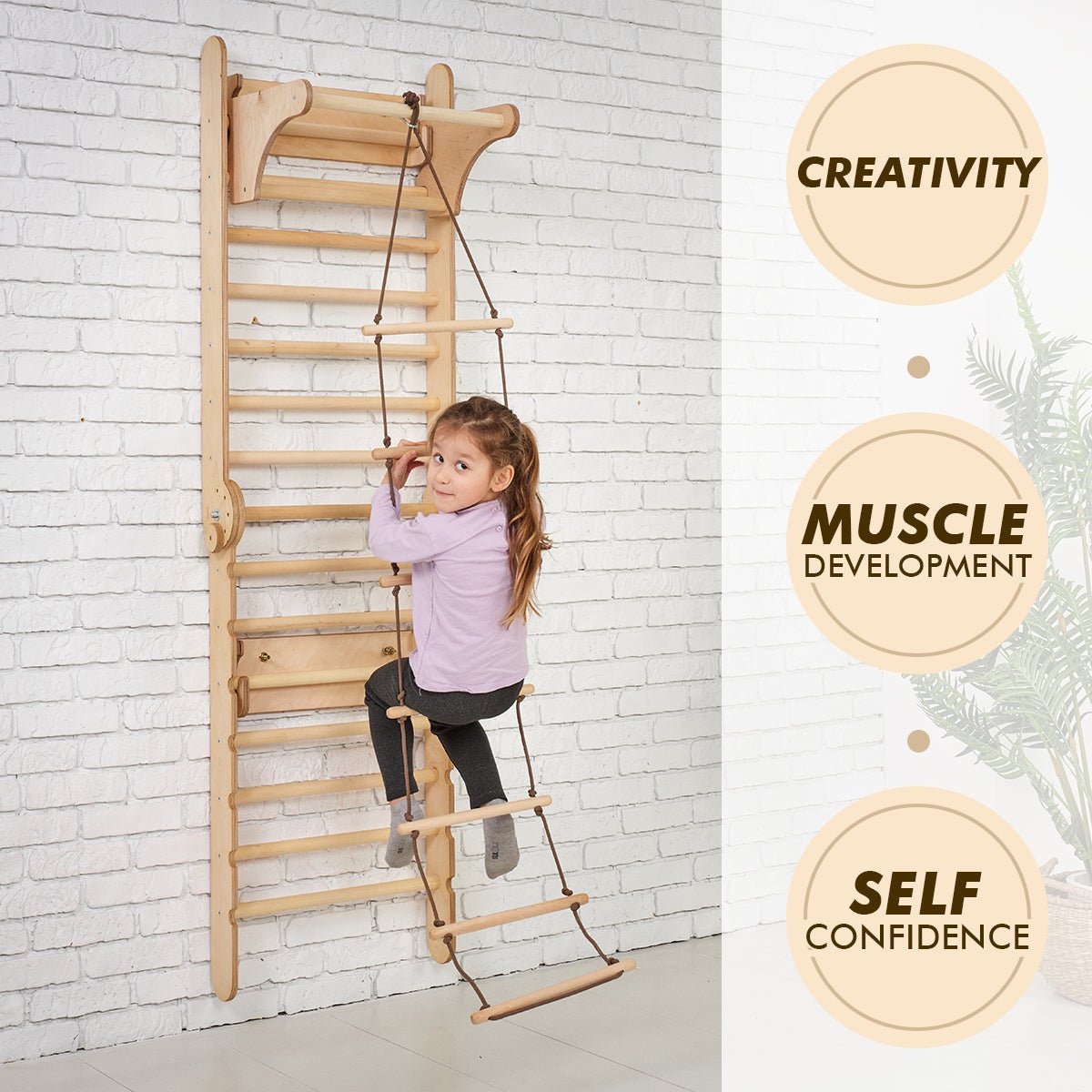 Wooden Swedish Wall / Climbing ladder for Children + Swing Set | Swesdish wall | Goodevas